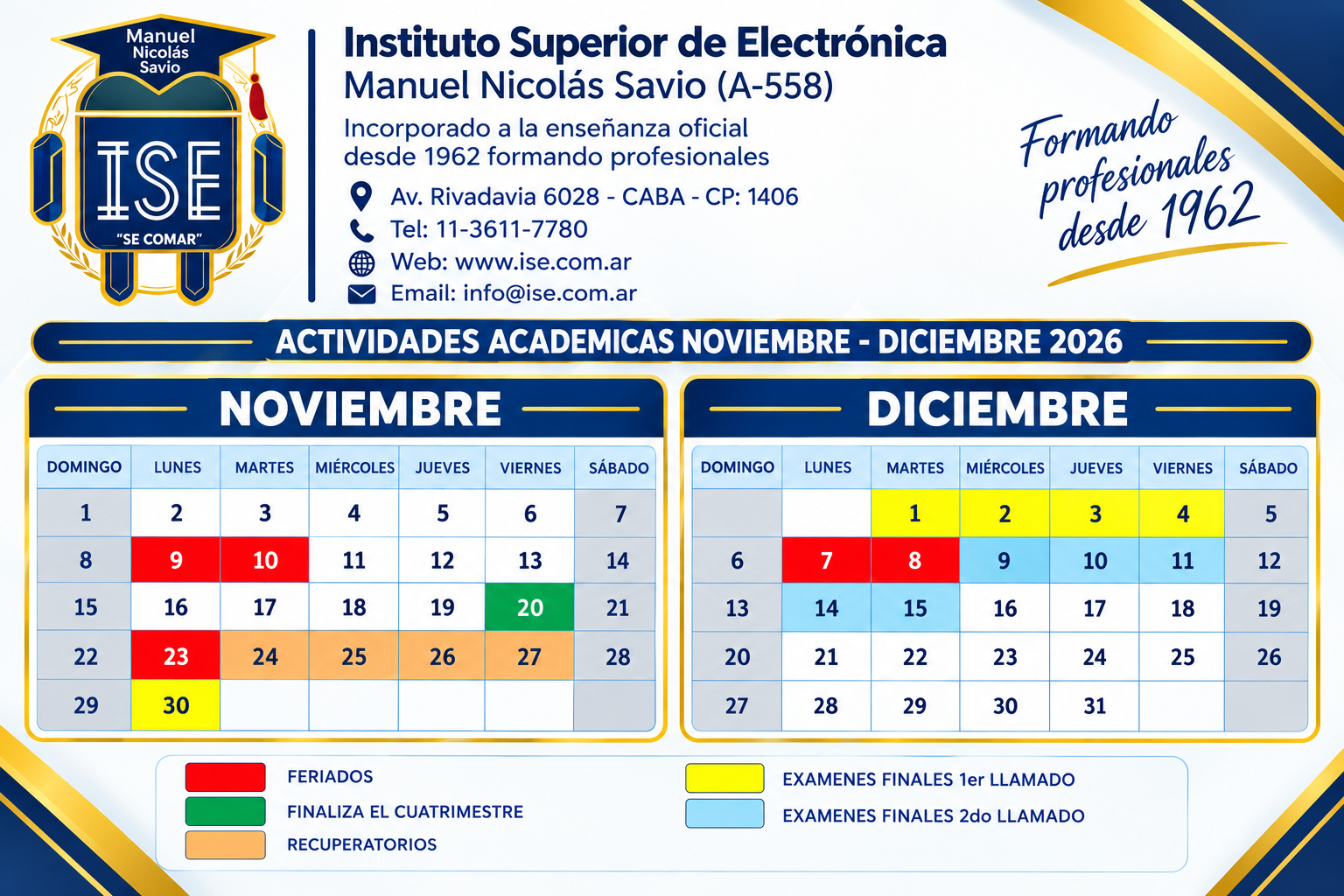 Calendario Académico 2026 - 2do Cuatrimestre